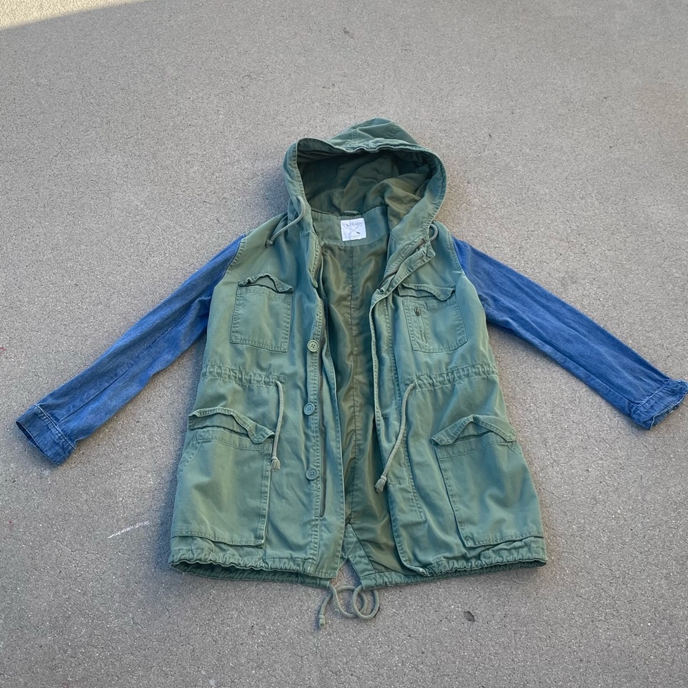 Blue and green denim and military jacket #jacket